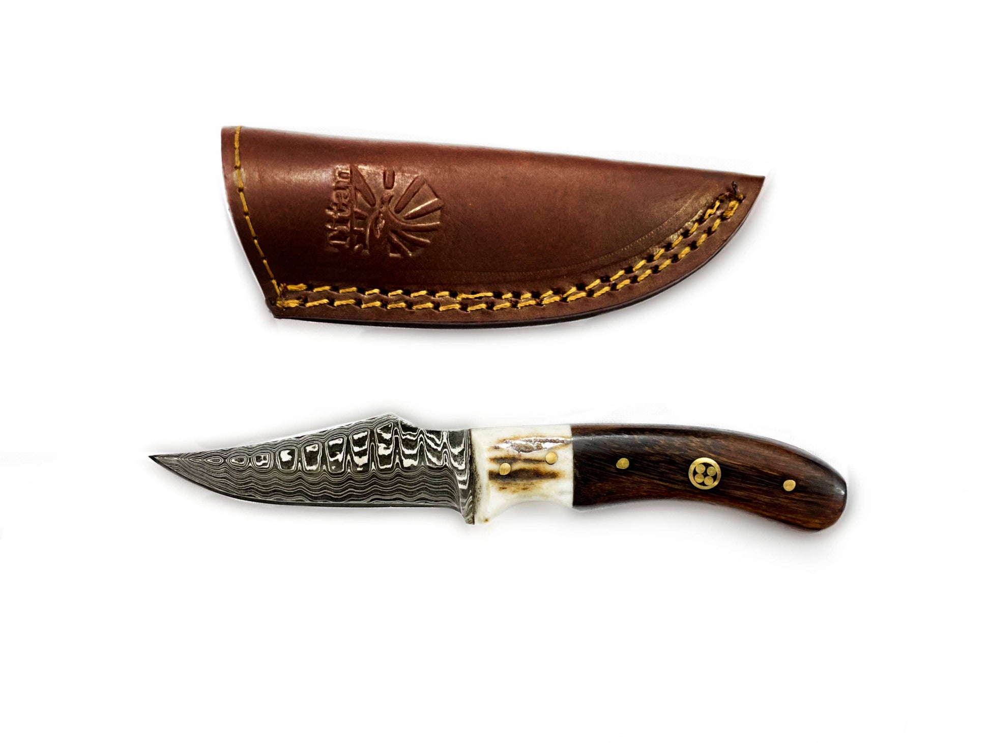 Titan International Titan International - Damascus Steel Skinner Knife, Stag & Walnut Grip by Titan Td