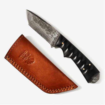 Titan International Titan International - Damascus Steel Titan Signature Tanto Blade: Orange Diamond Wood