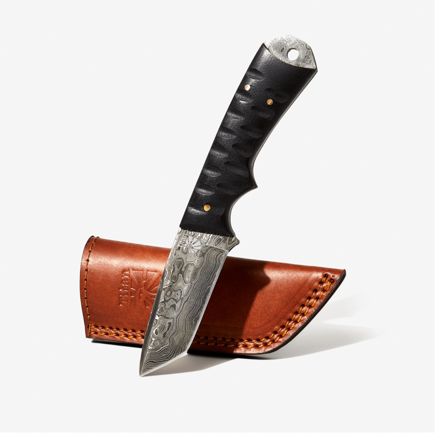 Titan International Titan International - Damascus Steel Titan Signature Tanto Blade: Orange Diamond Wood