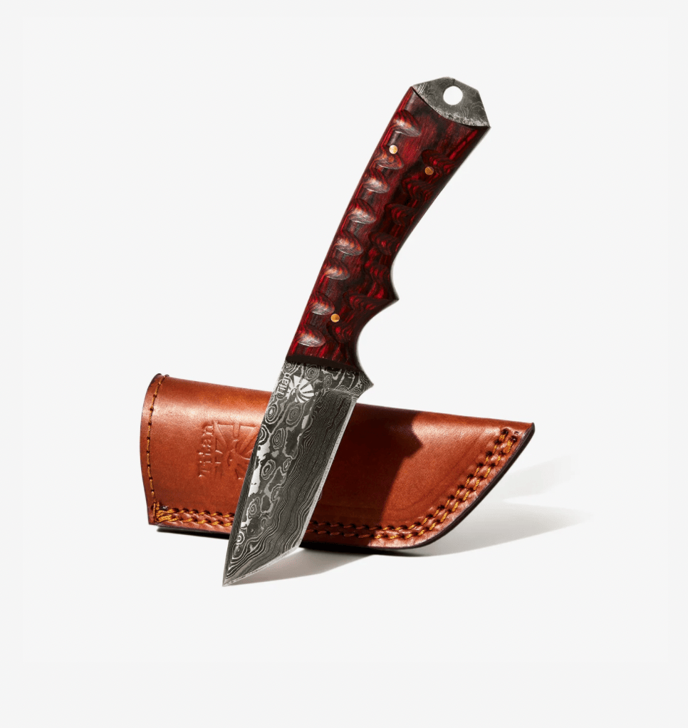 Titan International Titan International - Damascus Steel Titan Signature Tanto Blade: Orange Diamond Wood