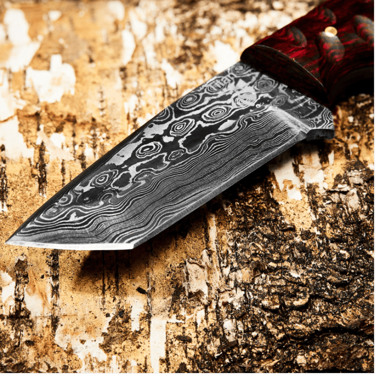 Titan International Titan International - Damascus Steel Titan Signature Tanto Blade: Orange Diamond Wood
