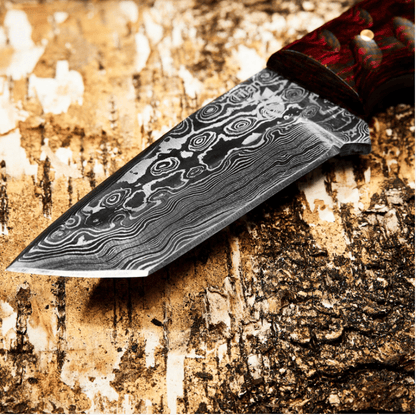 Titan International Titan International - Damascus Steel Titan Signature Tanto Blade: Orange Diamond Wood