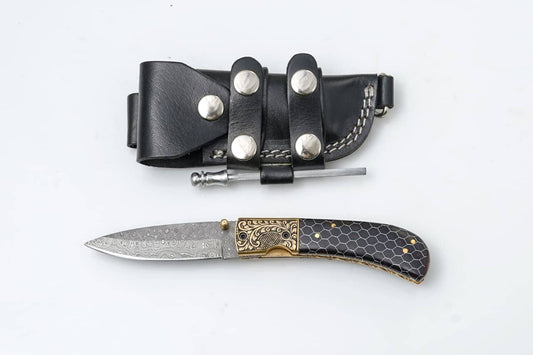 Titan International Titan International - Hand-Engraved Damascus Folding Knife with Honeycomb Handle