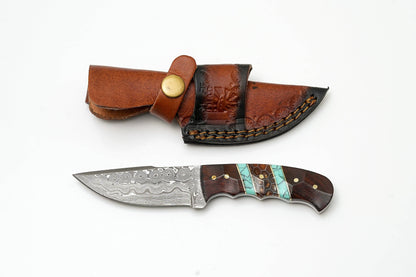 Titan International Titan International - Hand-Forged Damascus Steel Skinner | Custom Amber Honeycomb & Turquoise Handle | Premium Western Field Knife TK-465