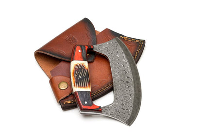 Titan International Titan International - Hand-Forged Damascus Ulu Knife with Leather Sheath