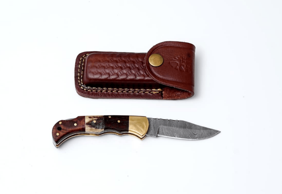 Titan International Titan International - POCKET KNIFE WALNUT WOOD & STAG 6.5'' DAMASCUS STEEL TF-019