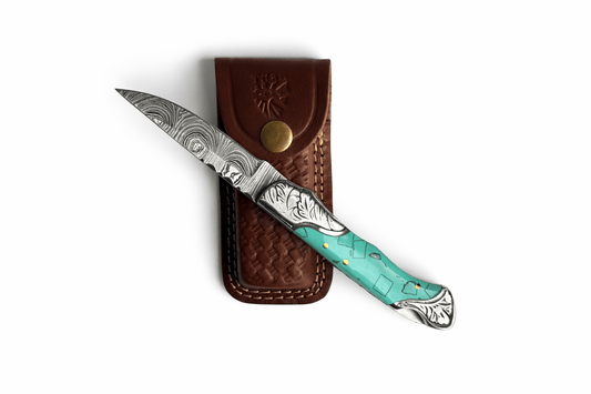 Titan International Titan International - Titan Turquoise Crest Damascus Folding Knife