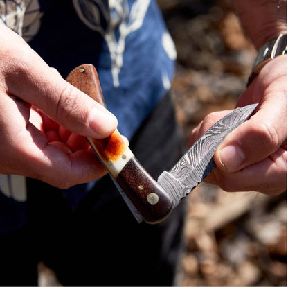 Titan International Titan International - Walnut & Torched Bone Damascus Pocket Knife