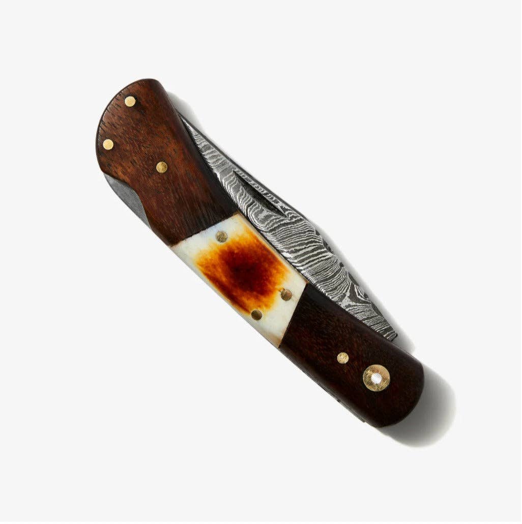 Titan International Titan International - Walnut & Torched Bone Damascus Pocket Knife