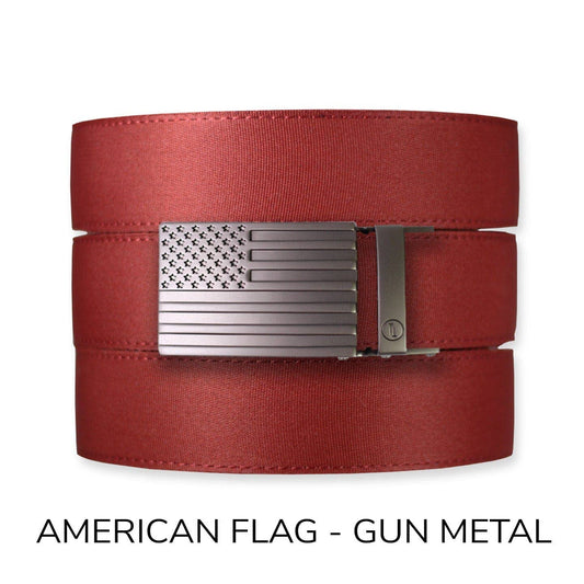 Tough Apparel Ratchet Belt Brick Red Canvas+ Ratchet Belt & Buckle Set: American Flag - Gun Metal