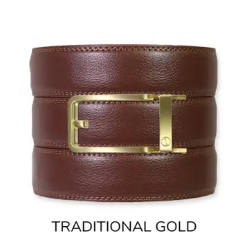 Tough Apparel Ratchet Belt Espresso Leather Belt with Traditional Gold Buckle