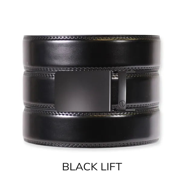 Tough Apparel Ratchet Belt Gloss Black Leather with Black Lift