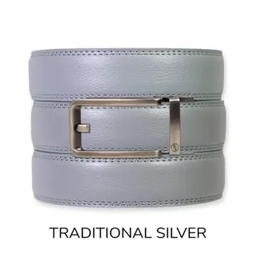 Tough Apparel Ratchet Belt Slate Grey Leather Belt with Traditional Silver Buckle