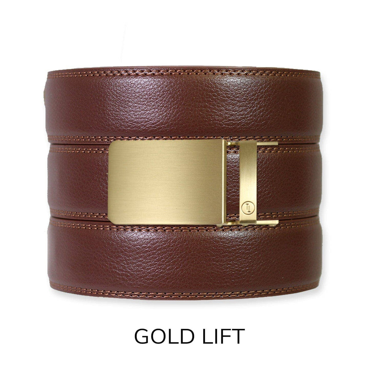 Tough Apparel Ratchet Belt Tough Apparel - Chestnut Leather Ratchet Belt & Buckle Set: Brushed Gold
