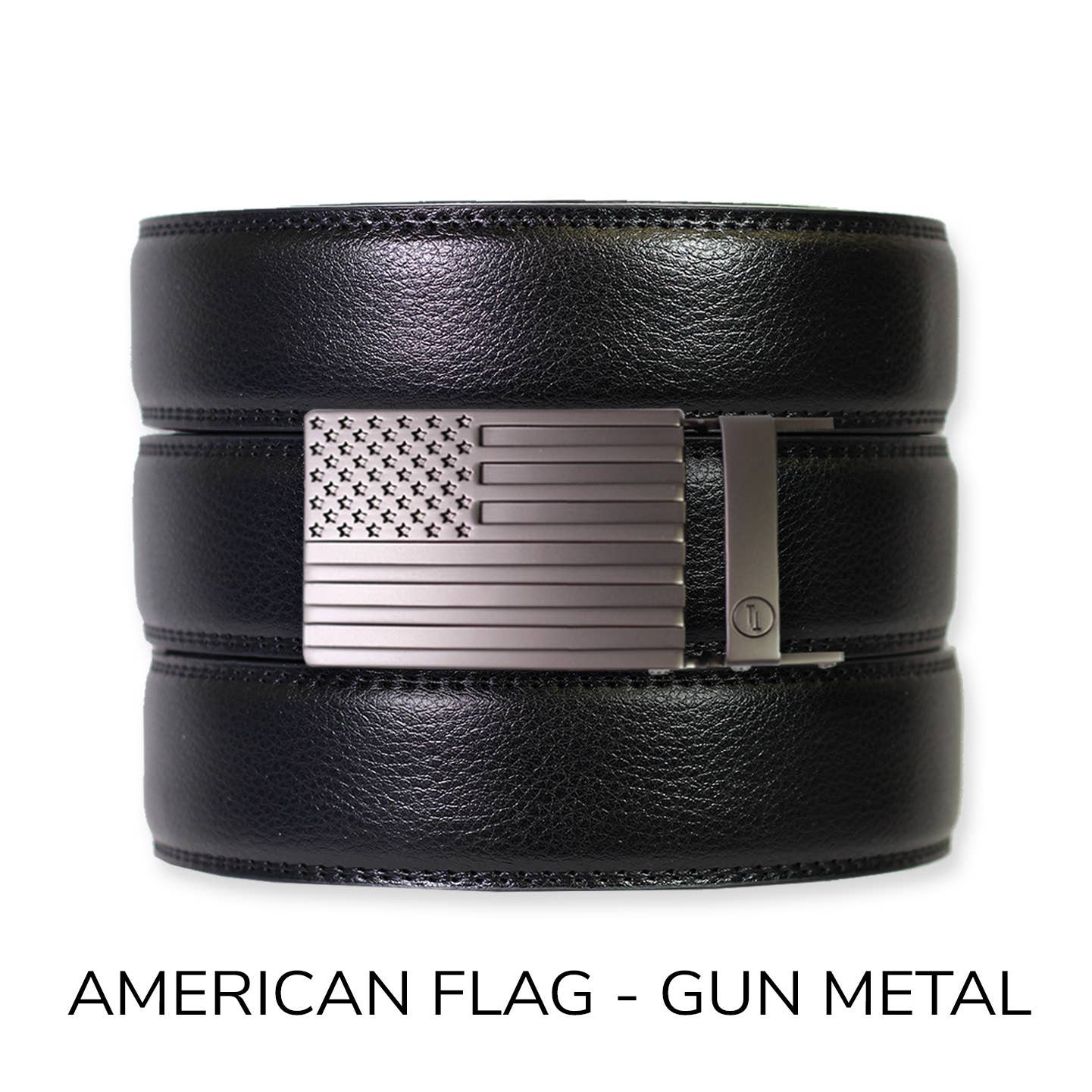 Tough Apparel Tough Apparel - Black Leather Ratchet Belt & Buckle Set: American Flag - Gun Metal