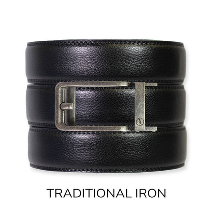 Tough Apparel Tough Apparel - Black Leather Ratchet Belt & Buckle Set: Brushed Gold
