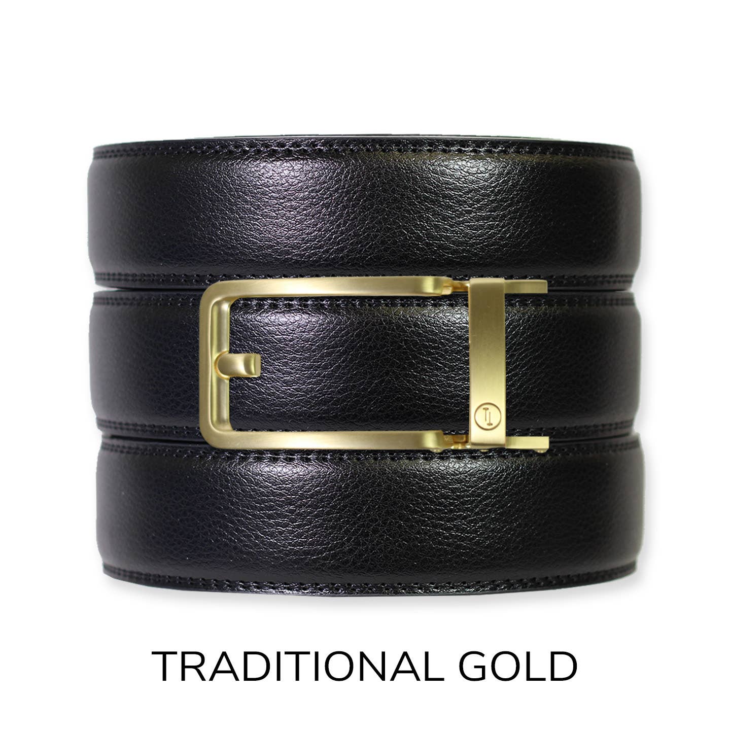 Tough Apparel Tough Apparel - Black Leather Ratchet Belt & Buckle Set: Brushed Gold