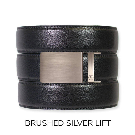 Tough Apparel Tough Apparel - Black Leather Ratchet Belt & Buckle Set: Brushed Silver
