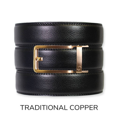 Tough Apparel Tough Apparel - Black Leather Ratchet Belt & Buckle Set: Copper