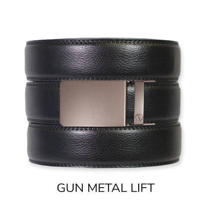 Tough Apparel Tough Apparel - Black Leather Ratchet Belt & Buckle Set: Traditional Platinum