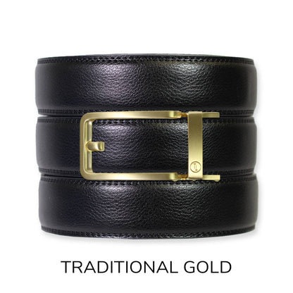 Tough Apparel Tough Apparel - Black Leather Ratchet Belt & Buckle Set: Traditional Platinum