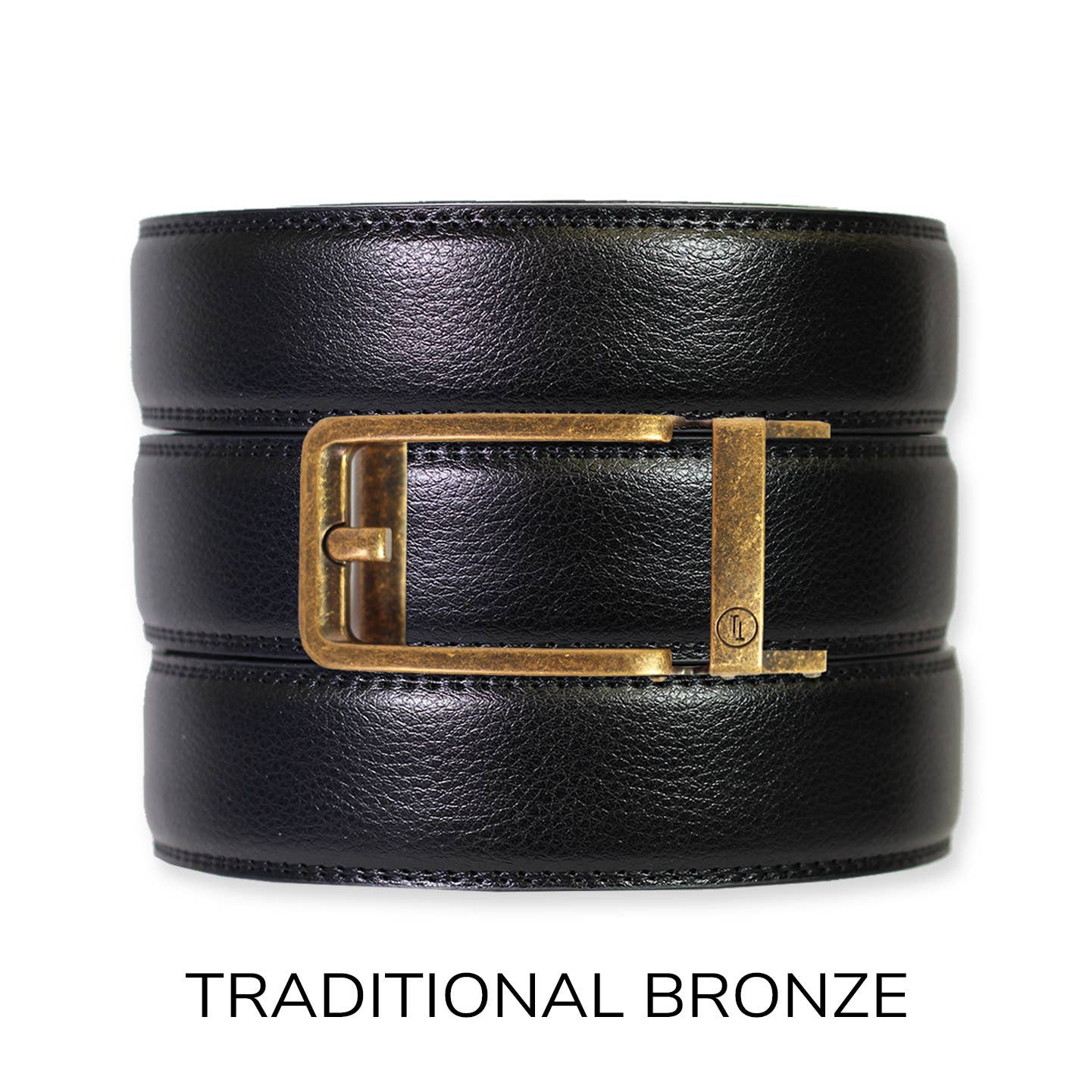 Tough Apparel Tough Apparel - Black Leather Ratchet Belt & Buckle Set: Traditional Platinum