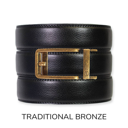 Tough Apparel Tough Apparel - Black Leather Ratchet Belt & Buckle Set: Traditional Platinum