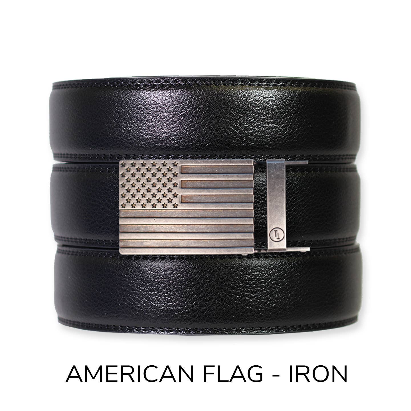 Tough Apparel Tough Apparel - Black Leather Ratchet Belt & Buckle Set: Traditional Platinum