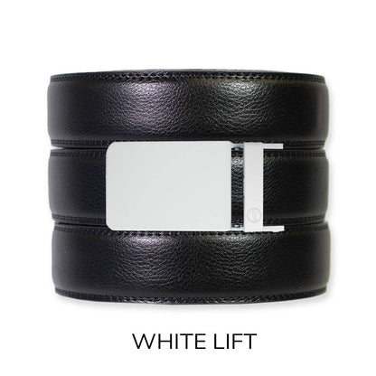 Tough Apparel Tough Apparel - Black Leather Ratchet Belt & Buckle Set: Traditional Platinum