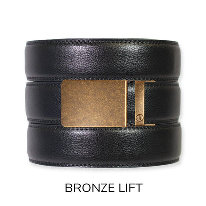 Tough Apparel Tough Apparel - Black Leather Ratchet Belt & Buckle Set: Traditional Platinum