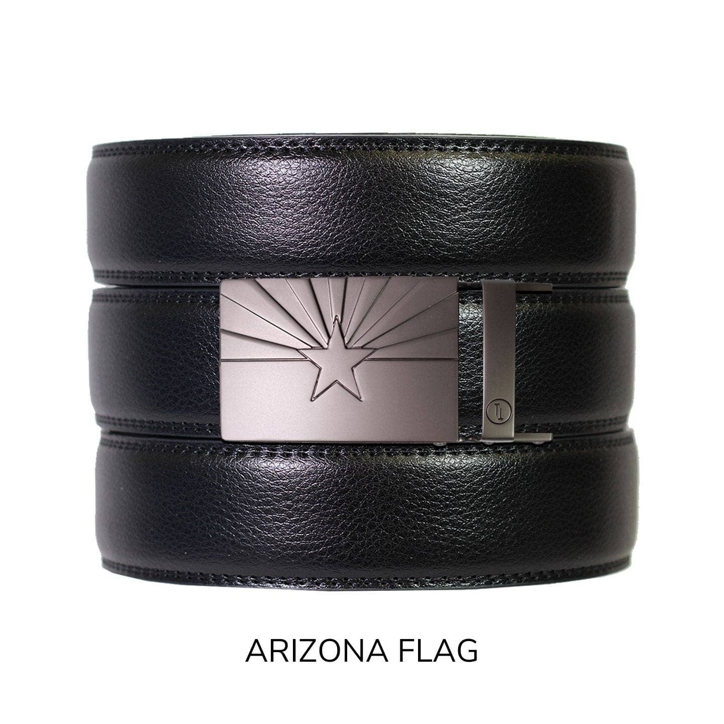 Tough Apparel Tough Apparel - Black Leather Ratchet Belt & Buckle Set: Traditional Platinum