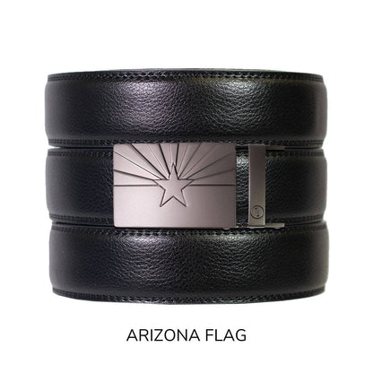 Tough Apparel Tough Apparel - Black Leather Ratchet Belt & Buckle Set: Traditional Platinum