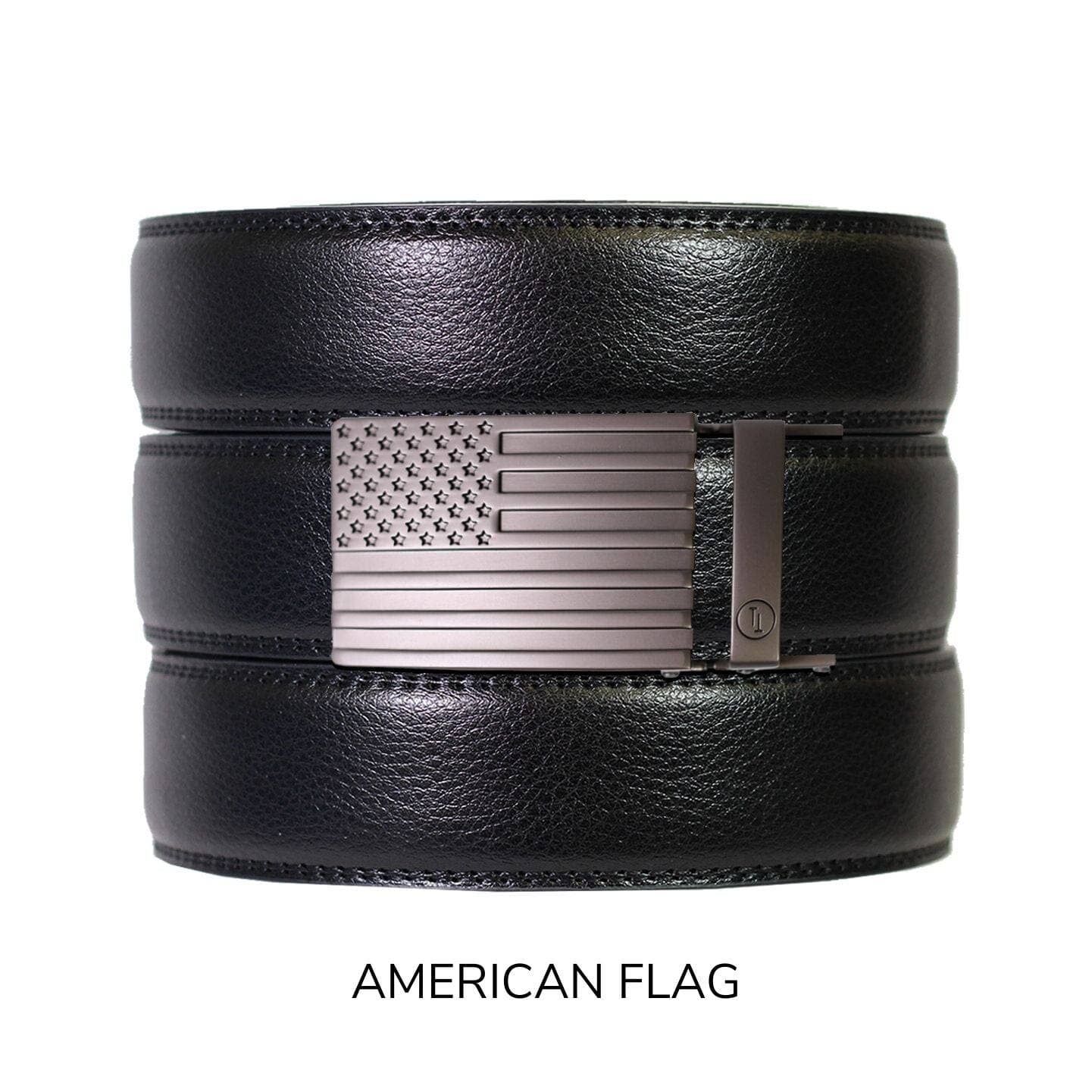 Tough Apparel Tough Apparel - Black Leather Ratchet Belt & Buckle Set: Traditional Platinum
