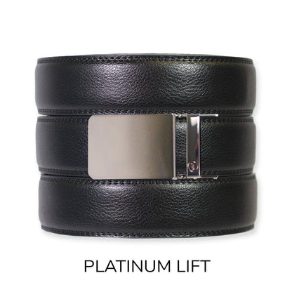 Tough Apparel Tough Apparel - Black Leather Ratchet Belt & Buckle Set: Traditional Platinum