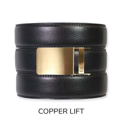 Tough Apparel Tough Apparel - Black Leather Ratchet Belt & Buckle Set: Traditional Platinum