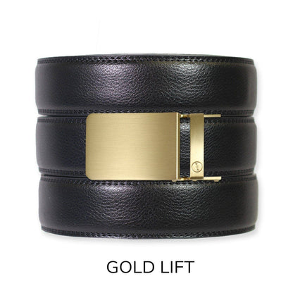 Tough Apparel Tough Apparel - Black Leather Ratchet Belt & Buckle Set: Traditional Platinum