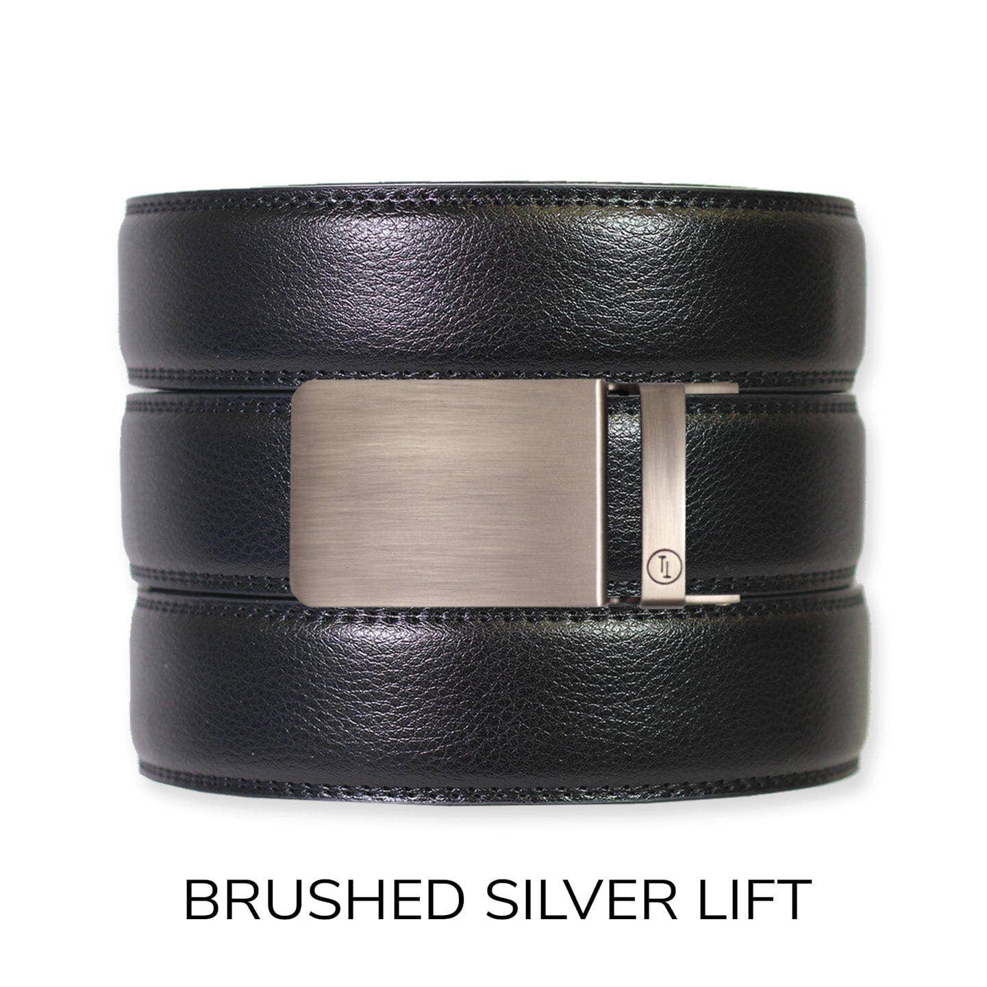 Tough Apparel Tough Apparel - Black Leather Ratchet Belt & Buckle Set: Traditional Platinum