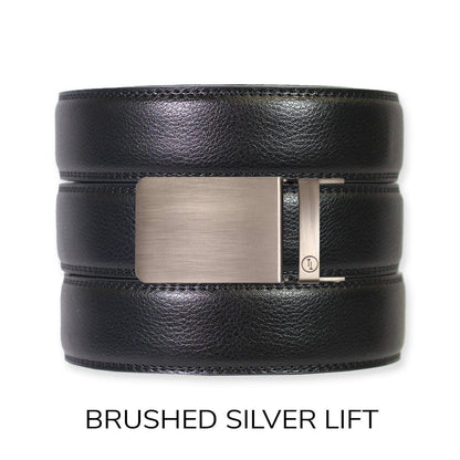 Tough Apparel Tough Apparel - Black Leather Ratchet Belt & Buckle Set: Traditional Platinum