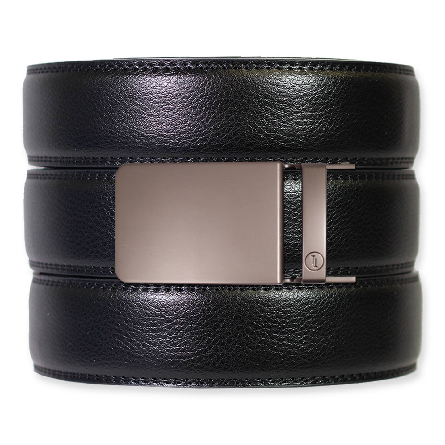 Tough Apparel Tough Apparel - Black Leather Ratchet Belt & Buckle Set: Traditional Platinum