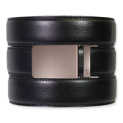 Tough Apparel Tough Apparel - Black Leather Ratchet Belt & Buckle Set: Traditional Platinum