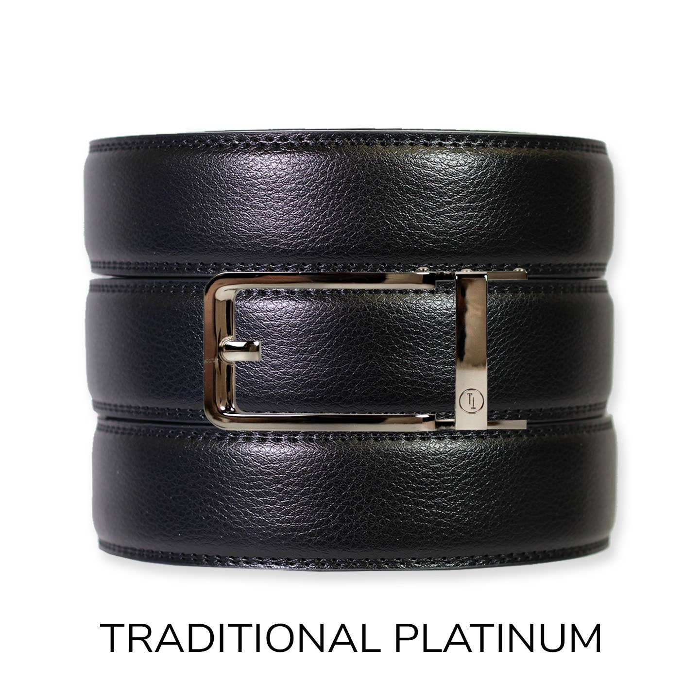Tough Apparel Tough Apparel - Black Leather Ratchet Belt & Buckle Set: Traditional Platinum