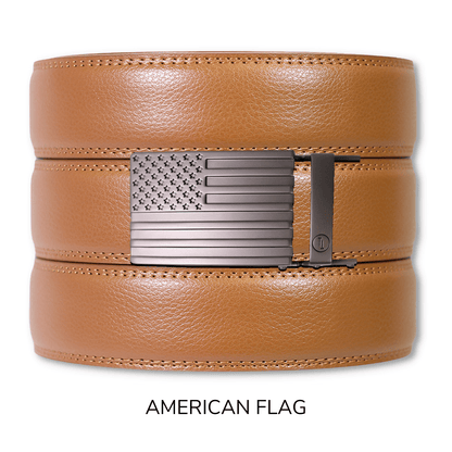 Tough Apparel Tough Apparel - British Tan Leather Ratchet Belt & Buckle Set: Brushed Gold