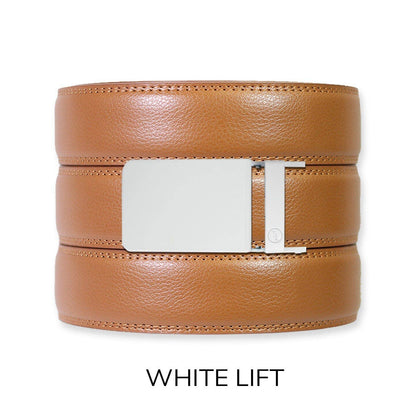 Tough Apparel Tough Apparel - British Tan Leather Ratchet Belt & Buckle Set: Brushed Gold