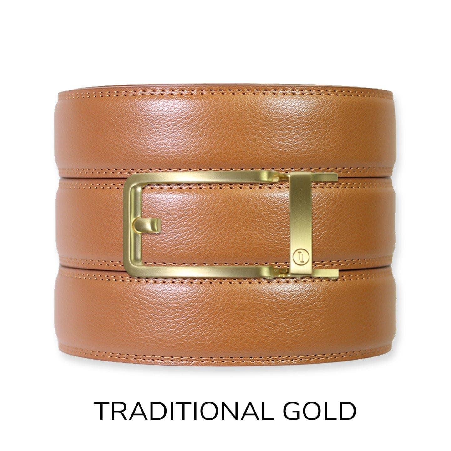 Tough Apparel Tough Apparel - British Tan Leather Ratchet Belt & Buckle Set: Brushed Gold