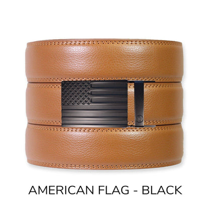 Tough Apparel Tough Apparel - British Tan Leather Ratchet Belt & Buckle Set: Brushed Gold