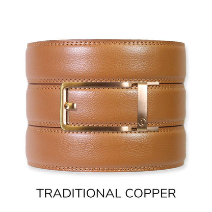 Tough Apparel Tough Apparel - British Tan Leather Ratchet Belt & Buckle Set: Brushed Gold