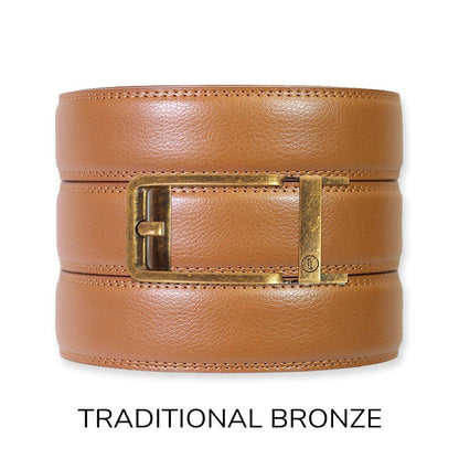 Tough Apparel Tough Apparel - British Tan Leather Ratchet Belt & Buckle Set: Brushed Gold