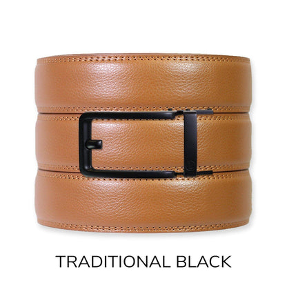 Tough Apparel Tough Apparel - British Tan Leather Ratchet Belt & Buckle Set: Brushed Gold