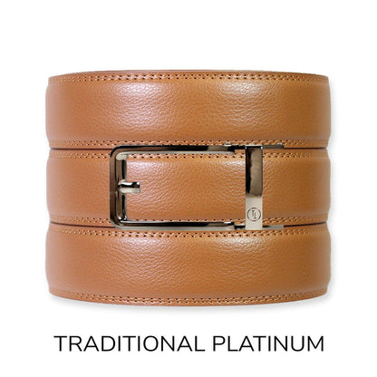 Tough Apparel Tough Apparel - British Tan Leather Ratchet Belt & Buckle Set: Brushed Gold