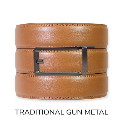 Tough Apparel Tough Apparel - British Tan Leather Ratchet Belt & Buckle Set: Brushed Gold